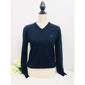 VERSACE Collection Medusa Pullover V-Neck Sweater Wool‎ Blue Logo Embroidered, L